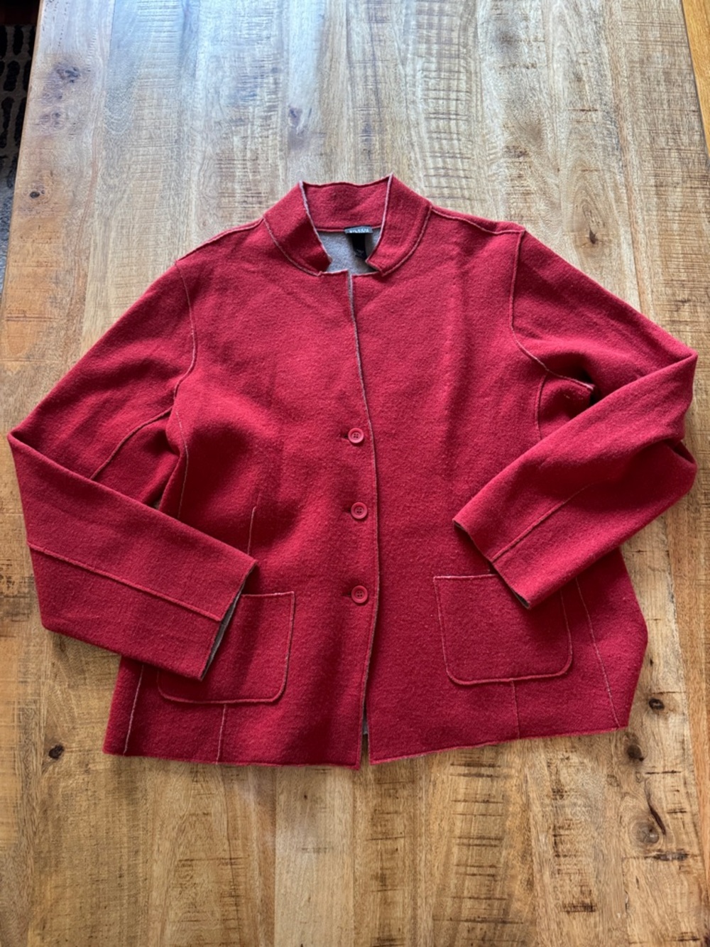 Eileen Fisher Vintage 100% MERINO WOOL Red Women's Button-Front Jacket blazer